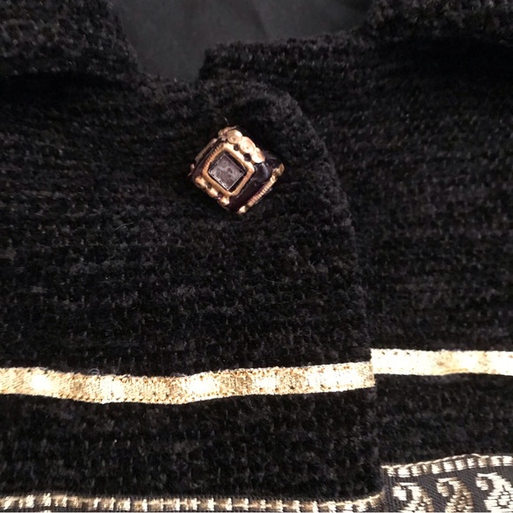 Allure Black Chenille Jacket Womens Size Large Metallic Gold Ribbon Trim - Picture 7 of 10